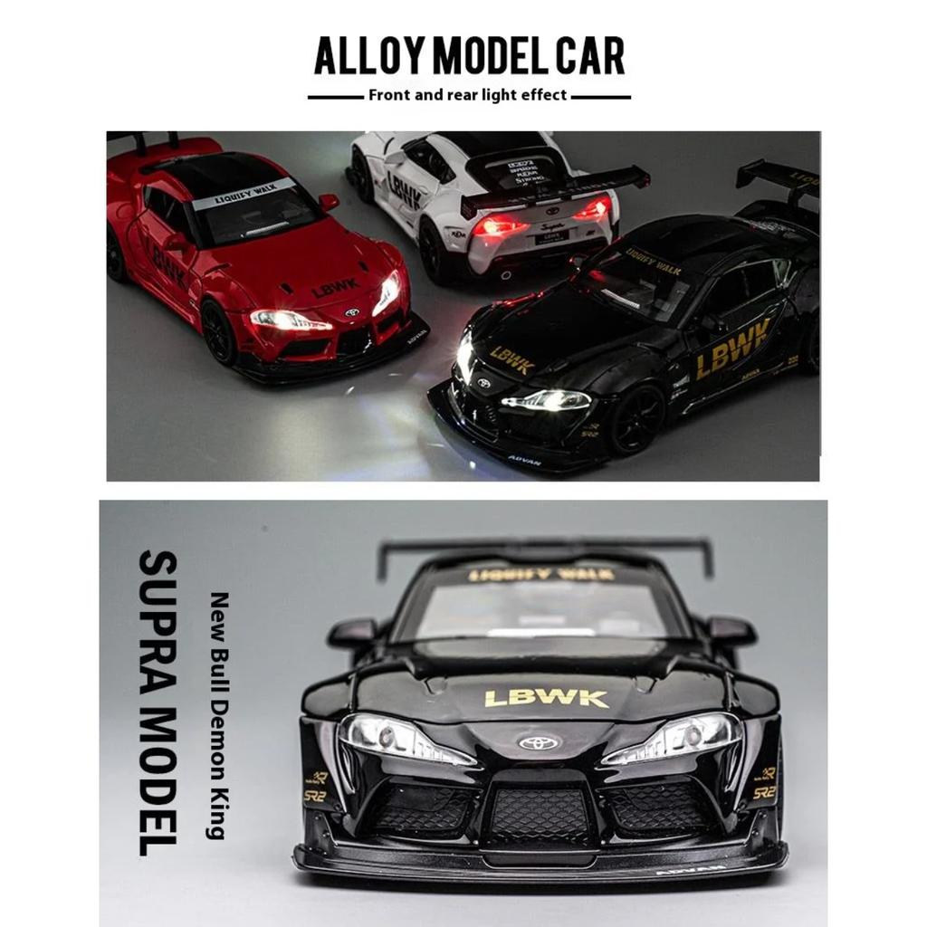 Модель гоночного автомобиля Toyota Supra из сплава в масштабе 1/22, литая под давлением, со звуком и светом, выставочные украшения для автосалона, коллекционные украшения, подарочная коробка