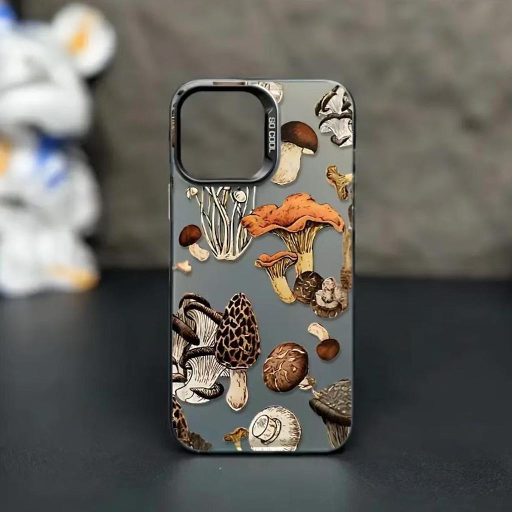 Mushroom Pattern Silver Shell Phone Case for Apple 17/16/15 Pro/14 Pro Max/13/12/11