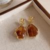 Amber Coffee French Retro Luxury Earrings - Women's Elegant Studs with Niche Design