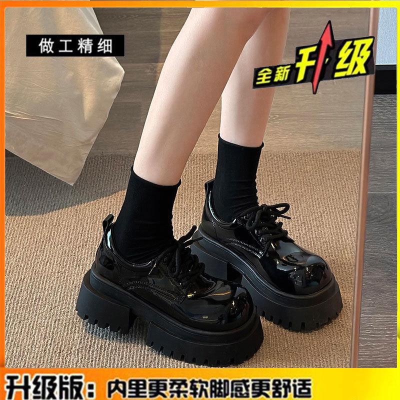 Кожаные туфли с большой головкой, женские туфли-одиночки, весна 2025, новые туфли на маленькой платформе, увеличивающие рост, лоферы в британском стиле