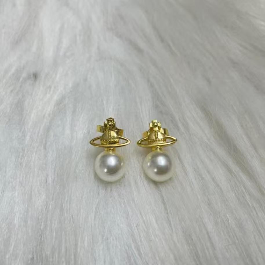 Серьги-гвоздики Vivienne Westwood с жемчугом Сатурн, двухсторонние, съемные - Женские, легкая роскошь, многослойные, модные