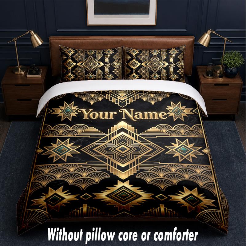 Art Deco Theme Custom Text Or Name 3Pcs Bedding Set,1 Flat Sheet & 2 Pillowcases Personalized Home Bedding