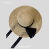 Vintage Lace-Up Windproof Hollow Breathable Seaweed Straw Hat Big Brim Salted Grass Women's Vacation Travel Beach Shade