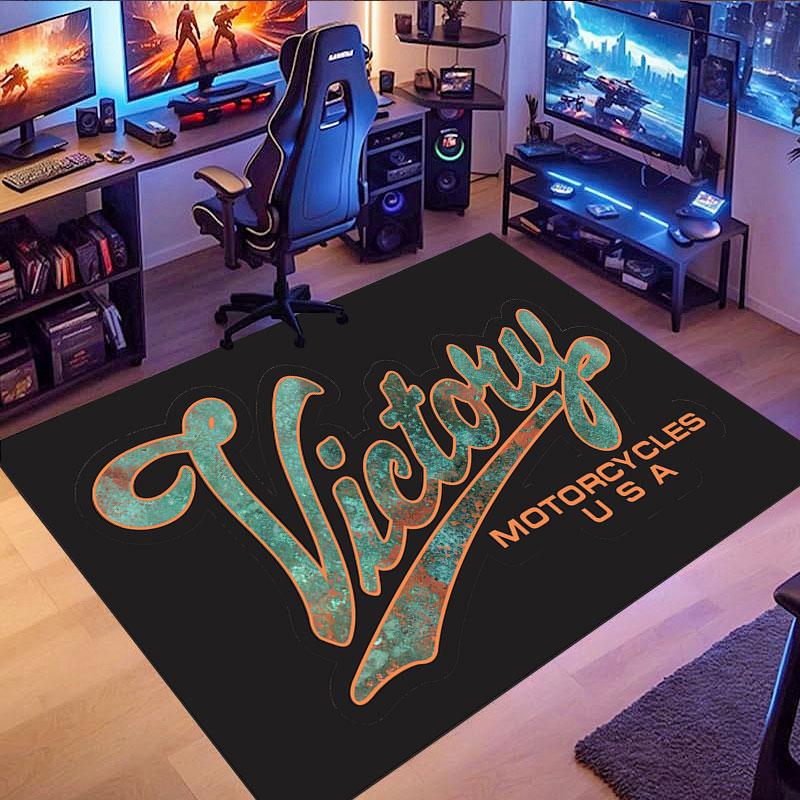 Victory Motorcycles Themed Rug, suitable for living room, bedroom, game room, computer room and home décor.