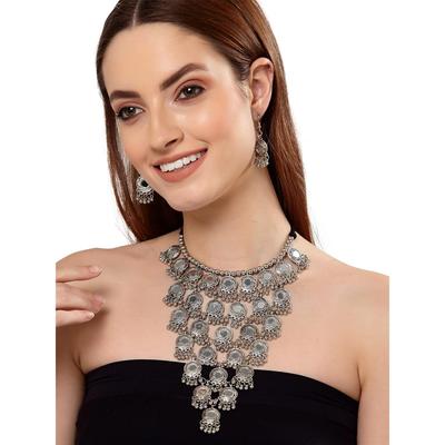 Shining Diva Fashion Последний стильный традиционный набор украшений из окисленного серебра для женщин