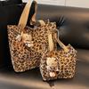 Large Capacity Corduroy Leopard Print Bag for Women In Autumn and Winter Tote Bag for Women Ins Niche Versatile One-shoulder Handbag