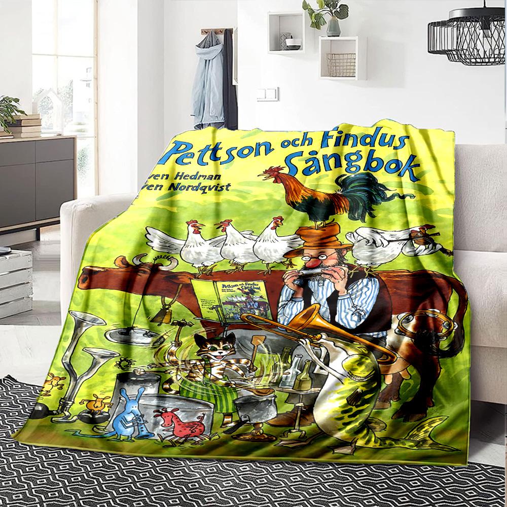 Pettson Findus Book Flannel Blanket Super Soft Warm Cozy Blanket for Sofa Bed Office Travel All‑Season Home Decor Gift