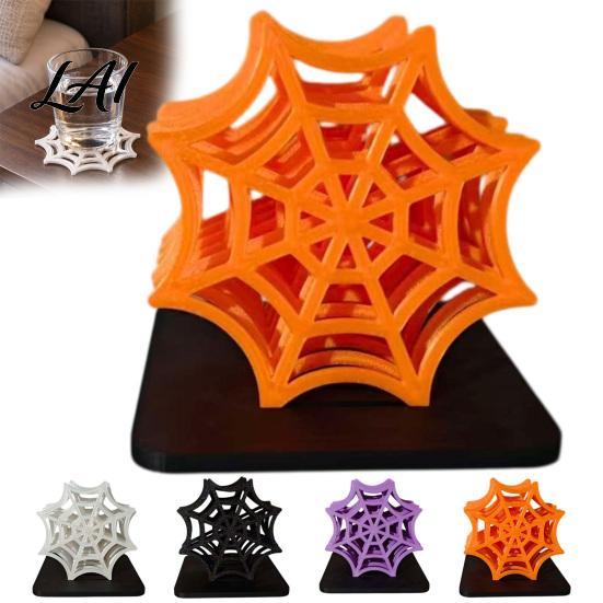 Black Spider Web Mats Shaped Coaster Heat Resistant Hollow Design Cup Mat Unique 3D Printed Halloween Style Desktop Pad for Table Protection