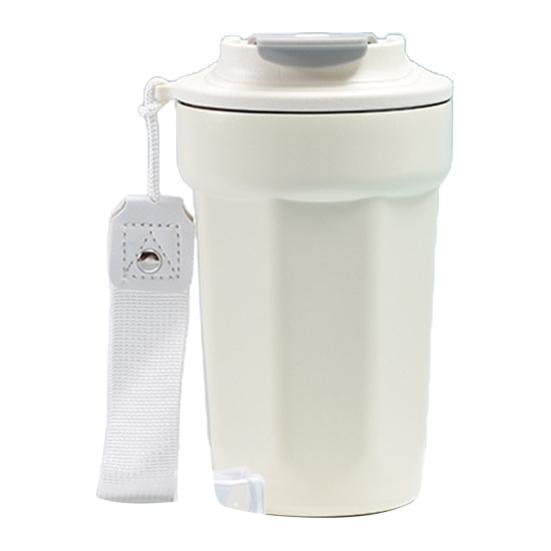 Кофейная чашка из нержавеющей стали с вакуумной изоляцией, гладкий край с веревкой для переноски, изоляционная кружка для офисного стола