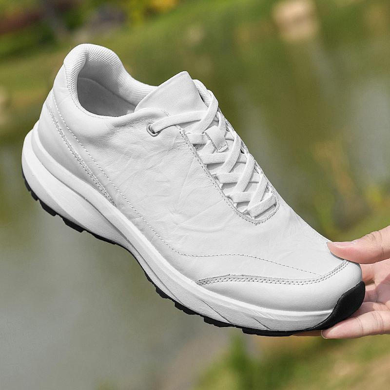 Genuine Leather Men's Casual Shoes Leisure Walk Sneakers Stylish Low-Top Lace-Up Shoes for Daily Wear Treking Footwear Trainers