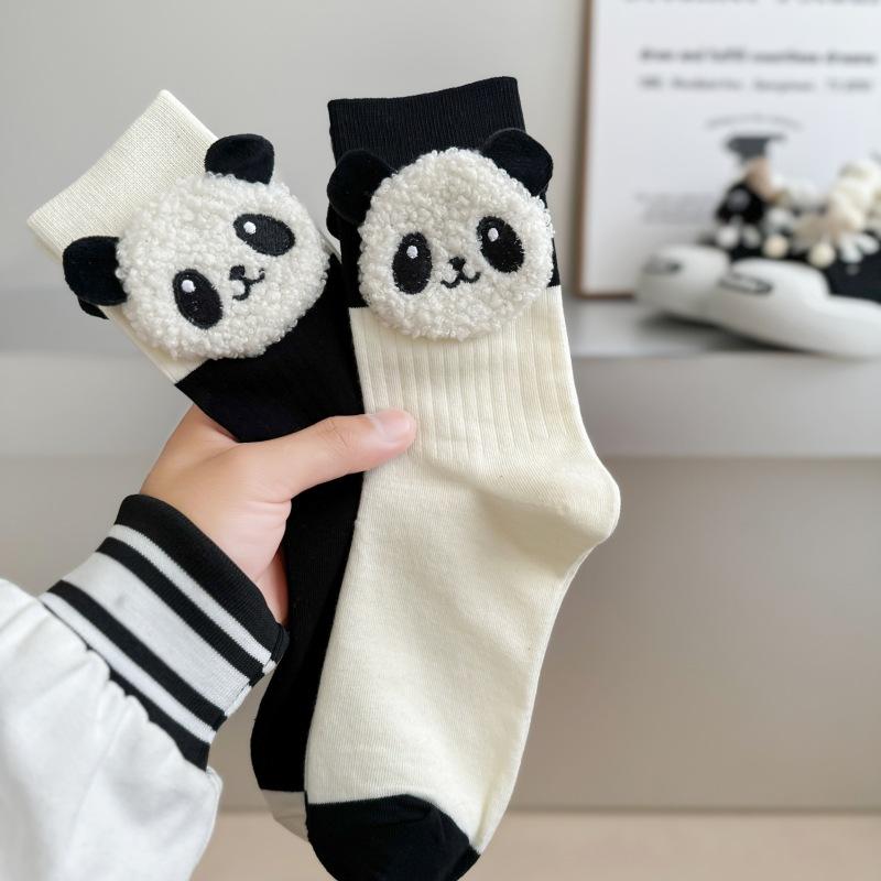 Niche Socks, Black And White Color-Blocking Cow Three-Dimensional Panda Socks, Trendy Sports, Wear Pure Cotton Socks