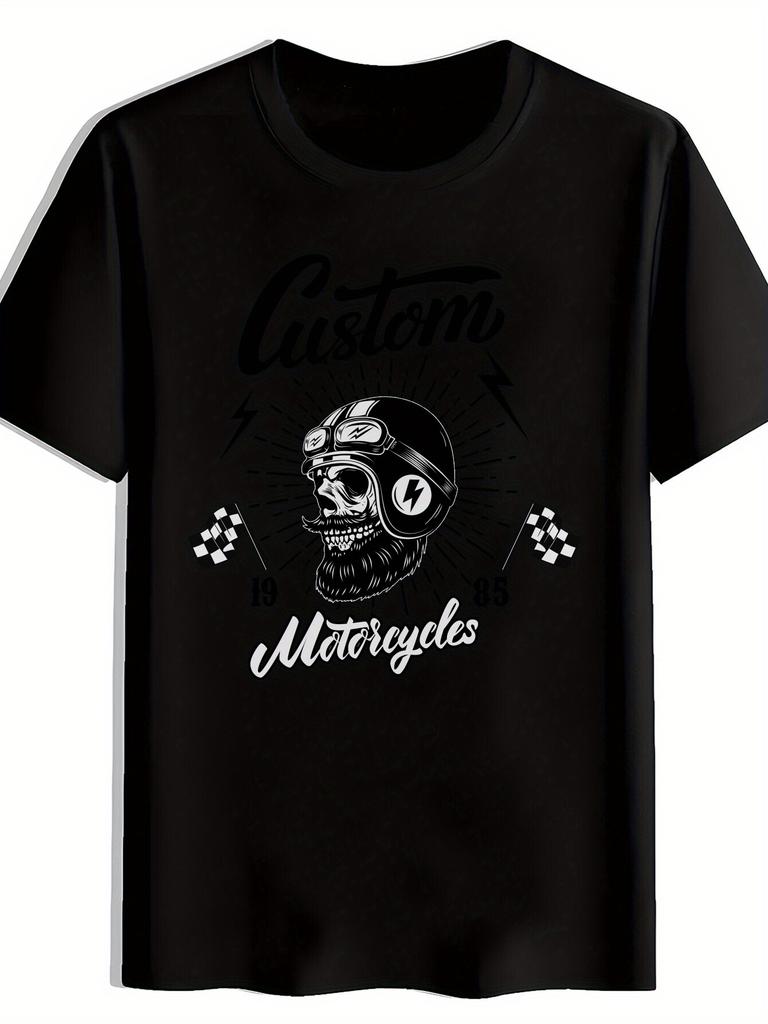 Heavy Metal Band Graphic T-shirt - Black with Motorcycles Design - Breathable Polyester Tee for Concerts