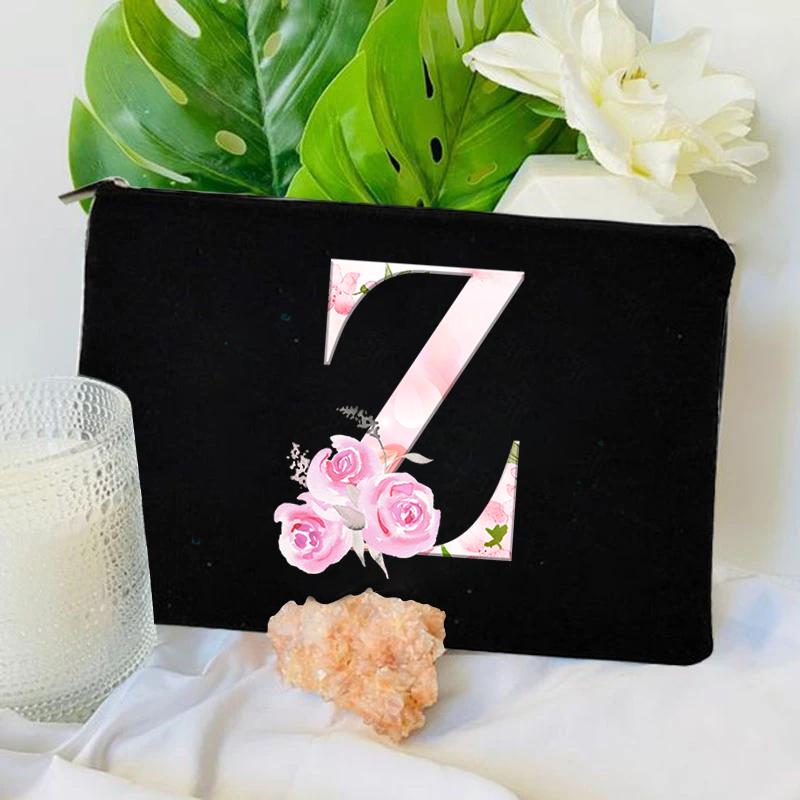 Women Bag Makeup Bag Bridesmaid Makeup Bags Floral Alphabet Print Linen Zipper Pouch Travel Organizer Case Mujer Bolsas Cosmetic
