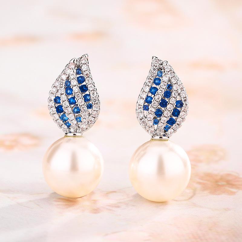 Осенние и зимние украшения, комплект из жемчуга, имитация натурального жемчуга, королевский сапфир, ожерелье, серьги-гвоздики