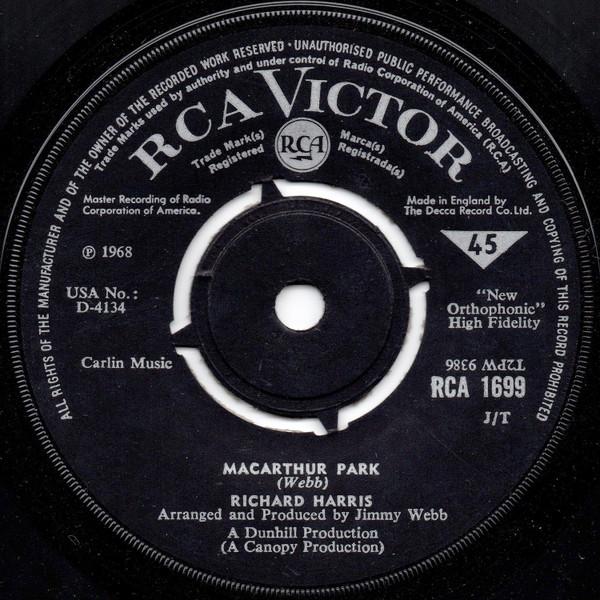 Пластинка 7 дюймов RICHARD HARRIS MacArthur Park RCA1699 RCA Victor 1968 Великобритания Поп Б/у