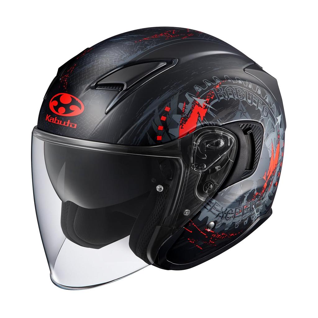 OGK KABUTO Motorcycle Helmet Jet EXCEED DARKNESS Flat Black Red (Size XS)