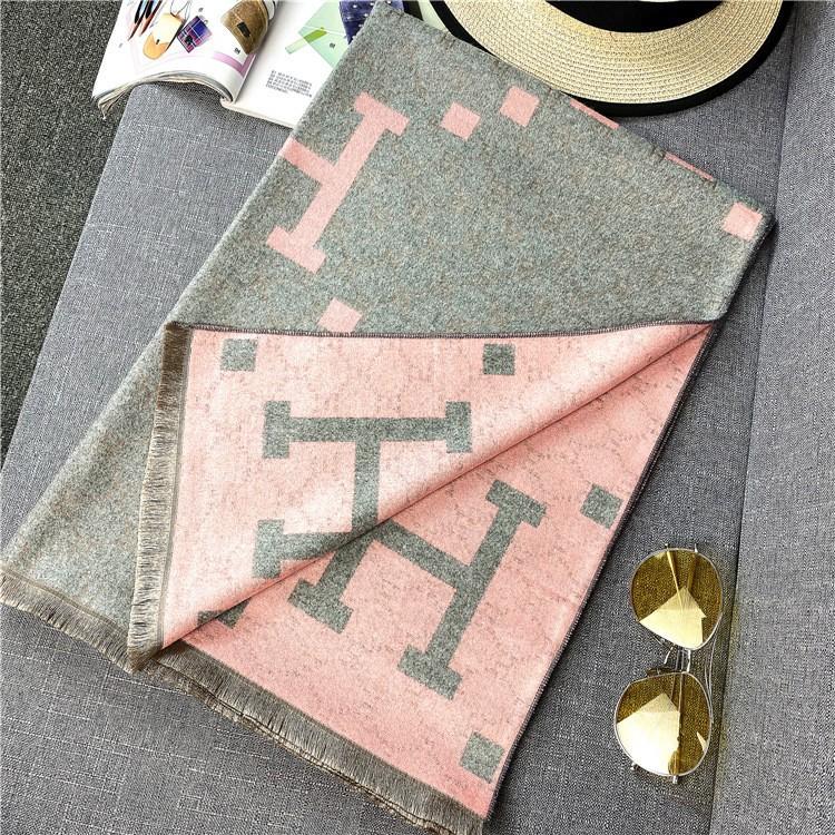 Classic Fashion Letter Thousand Birds Grid Imitation Cashmere Scarf Women's Winter Thickened Double Sided Air Conditioning Shawl Scarf Women's
