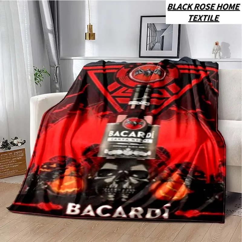 Fashionable Art Print Bacardi Rum Logo Blanket Family Bedroom Bed Sheet Outdoor Car Travel Camping Picnic Plush Sleeping Blanket