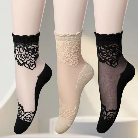 5 пар кружевных женских носков до щиколотки, летние прозрачные сетчатые носки, тонкие прозрачные носки с цветочным кружевом и оборками