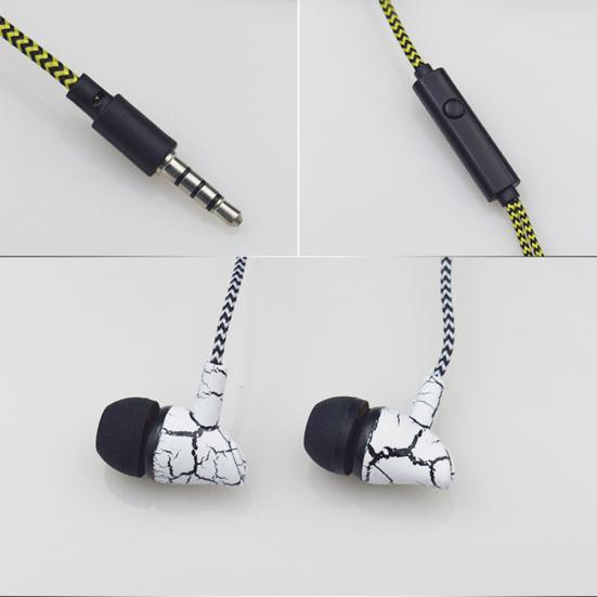 Модные наушники-вкладыши с треснувшим принтом, регулятором громкости на проводе и универсальным плетеным кабелем