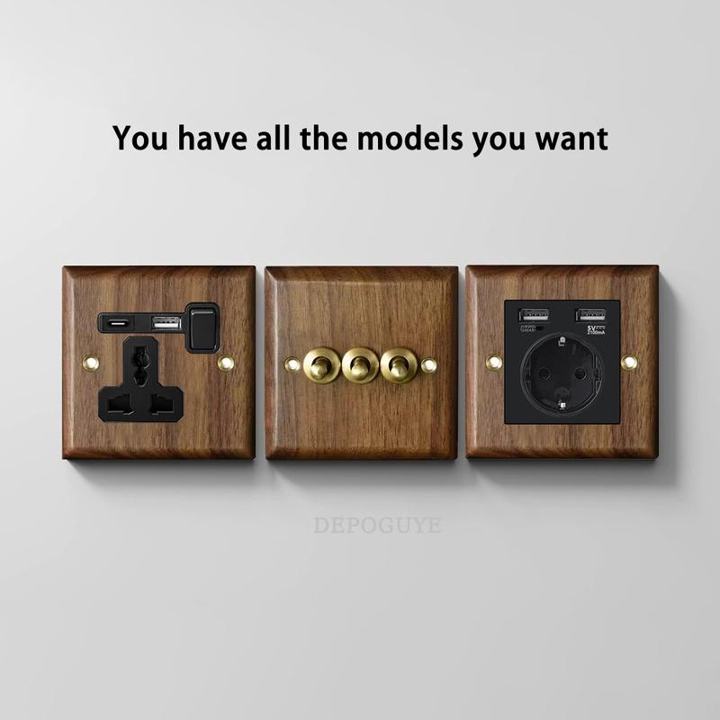 High Quality Retro Europe Type Vintage Wall Light Switch Socket, Solid Wood Brass Toggle Switch Plate, Antique Home Stay Switch