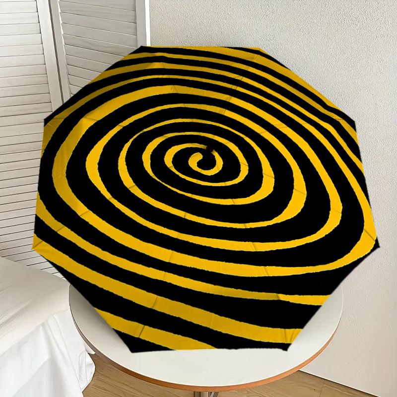 1PC Spiral Yellow Umbrella-9-Rib Reinforced, Automatic Open, Lightweight & Durable, Cute Fashion Accessory for Outdoor-P0793