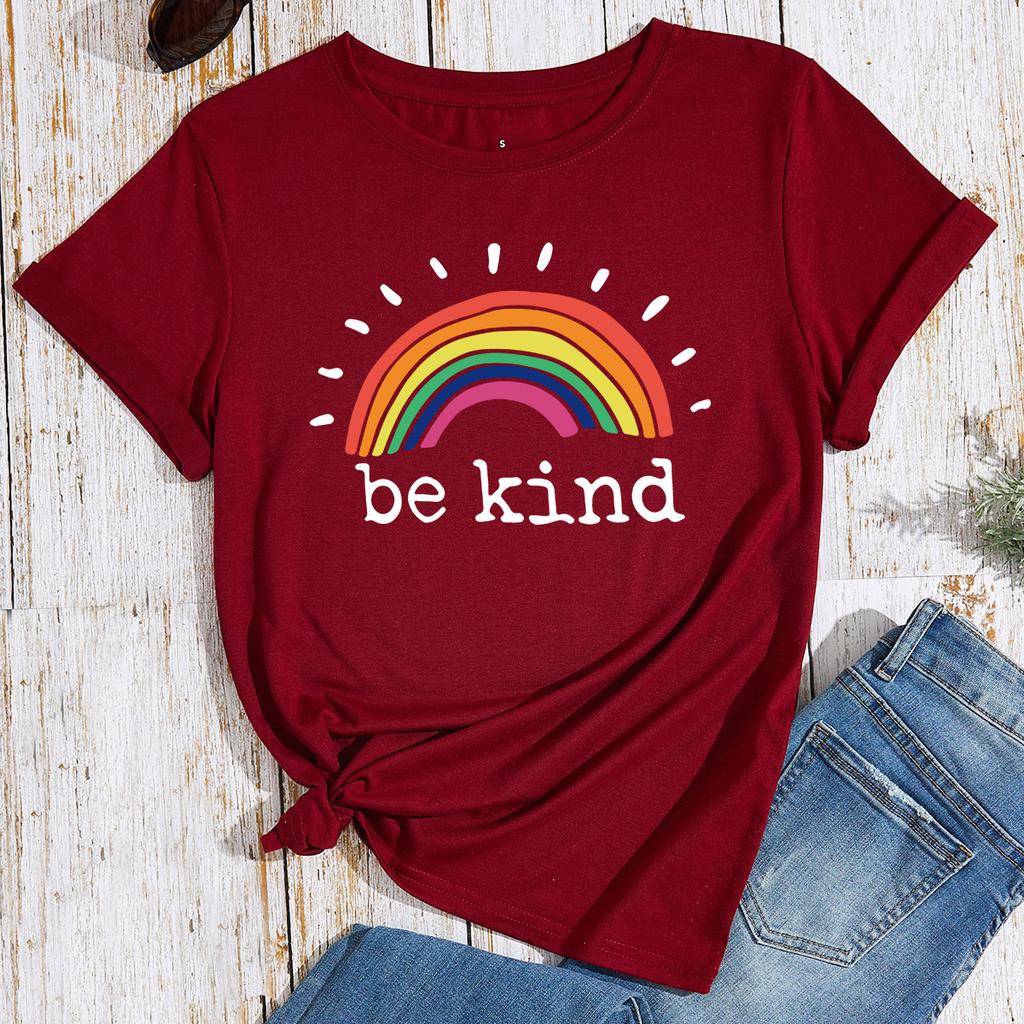 БУДЬ ДОБР Хлопковая футболка с коротким рукавом и круглым вырезом Женская с 2D-принтом Топы