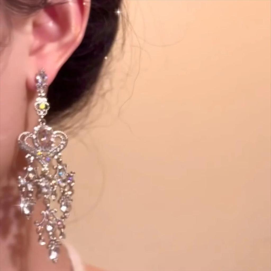 Ретро Барокко Розовые Хрустальные Серьги-кисточки с Сердечками - Длинные, Элегантные, Милые Женские Украшения