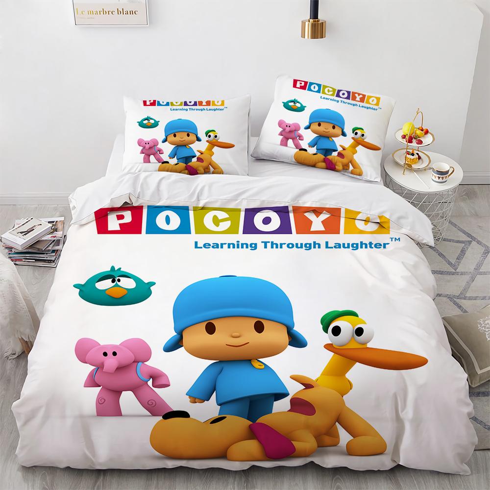 Комплект постельного белья Pocoyo, напечатанный на 3D-принтере, пододеяльник и наволочка, 2/3 шт., двуспальное одеяло размера Queen King, домашний текстиль, детские подарки