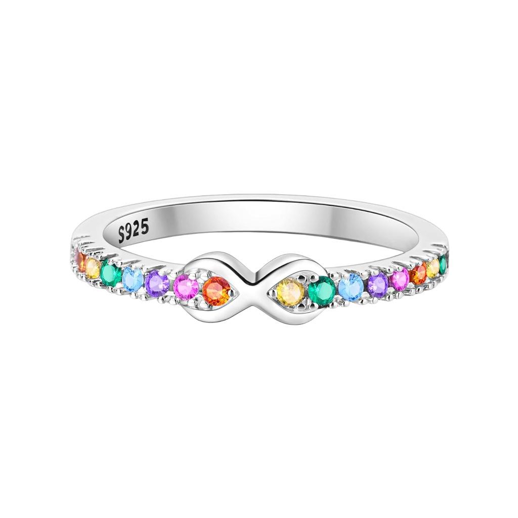 S925 Sterling Silver Ring Women's Personality Fashion Colored Diamond Unlimited Symbol 8 Characters European and American Style Ring