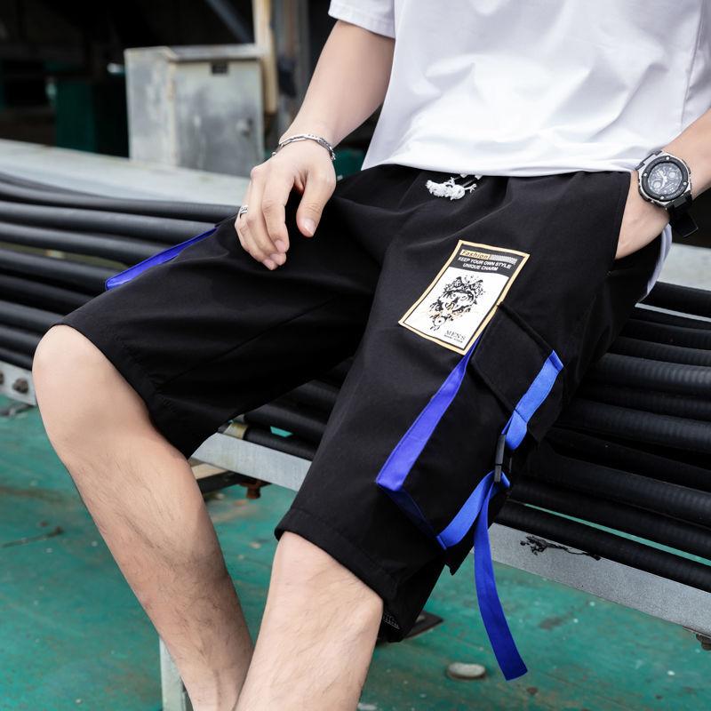 Мужские трендовые шорты-карго, мужские шорты с карманами и буквенным принтом, летние новые модные повседневные прямые шорты, мужские