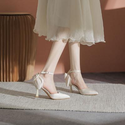 Тонкие каблуки острый носок взрослые туфли на высоком каблуке детские туфли с мелким вырезом из шелка туфли маленькой принцессы весна и лето 2025