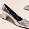 Elegant and Simple Women's Pumps 2024 New Korean Style Silver Mary Jane Shoes Fashionable Shallow Mouth Ladies Single Shoes