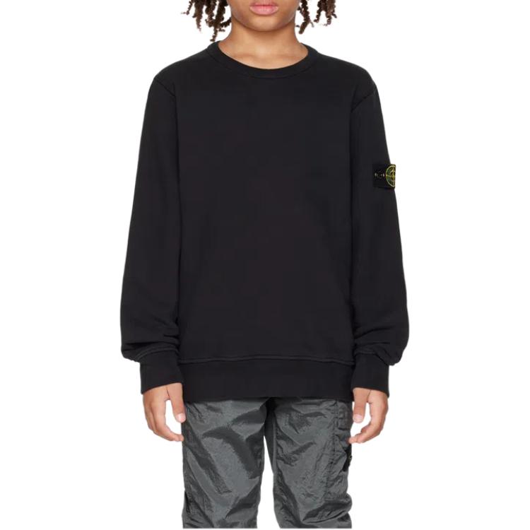 STONE ISLAND Свитшот Приталенный Однотонный С круглым вырезом С длинным рукавом Детские топы Черный 791661320-V0029
