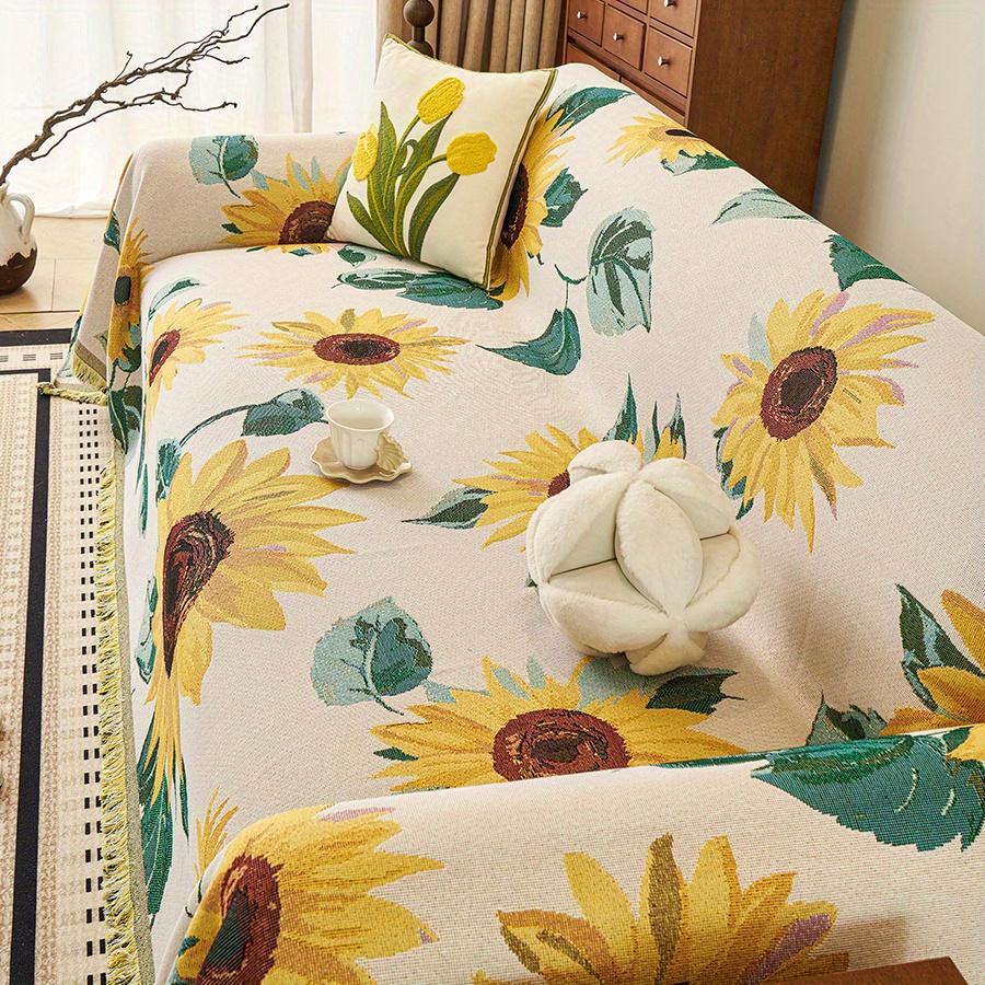 1pc Sunflower Pattern Sofa Towel All-cover Jacquard Sofa Throw Blanket With Tassels Couch Protector Four Seasons Universal