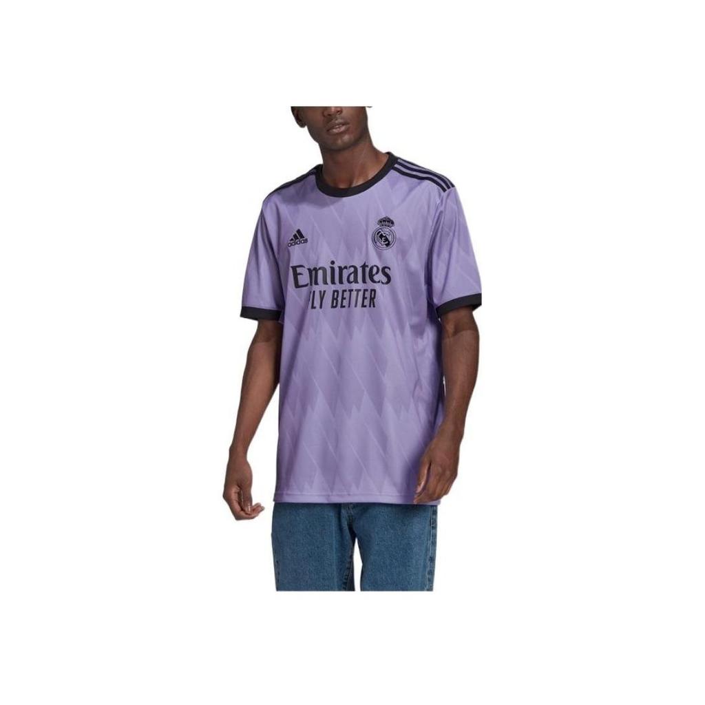 Adidas Real Madrid Fan Edition Logo Print Round Neck Short Sleeve Soccer Jersey Men Tops Purple H18489