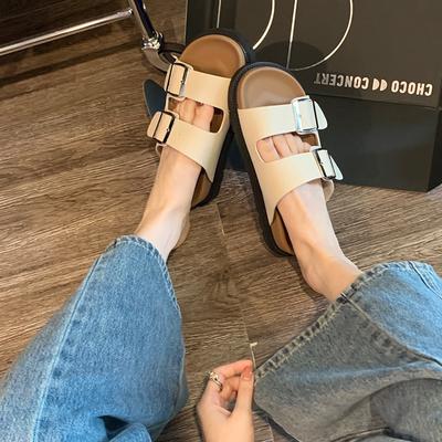 Калифорнийское солнце~ Круглый носок широкая колодка с квадратной пряжкой регулируемые шлепанцы на толстой подошве