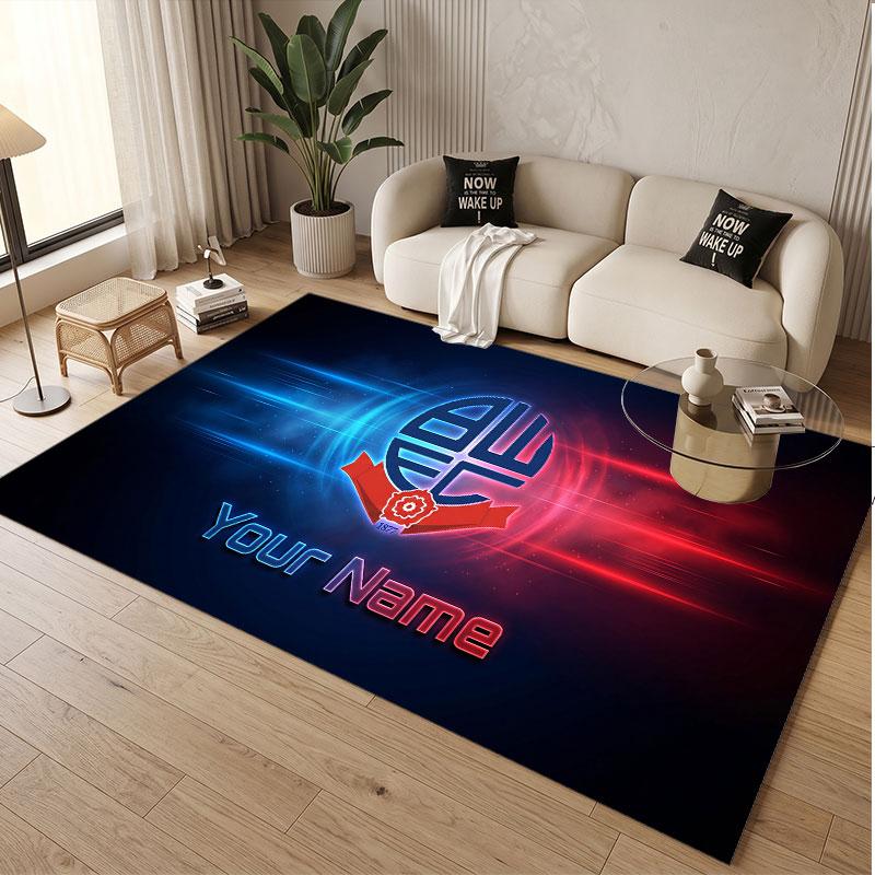 Custom Rug Bolton Wanderers FC Pattern Print Name Text Soft Non‑Slip Floor Carpet for Home Indoor Decoration