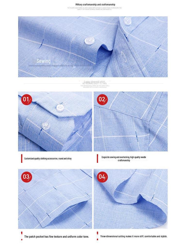 Мужская рубашка в клетку с длинным рукавом в деловом стиле для людей среднего и пожилого возраста