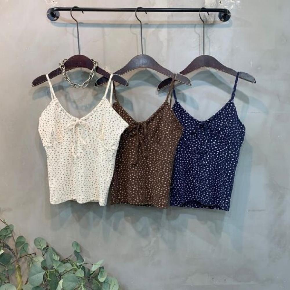 C S In The Room Flower Ribbon Shirred Tank Top 3ColorS