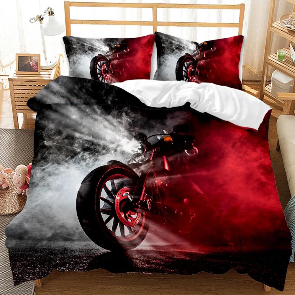Motorbike Duvet Cover Set Motocross Rider Racing Motorcycle Dirt Bike Bedding Set Vehicles Extreme Sports Polyester Quilt Cover