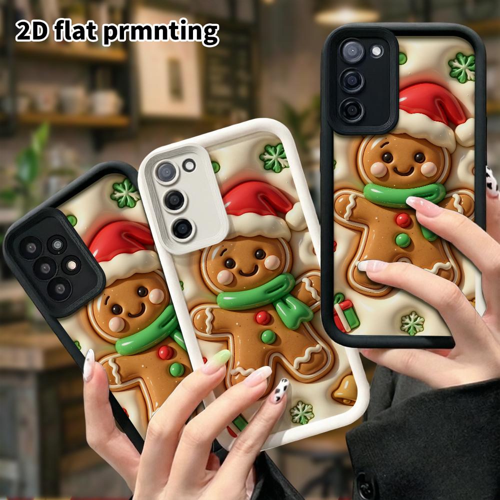 Phone Case: 2D flat design suitable for Samsung Galaxy A34 A35 M05 M06 S20 S22 S21 FE Plus 5G protective case, brown gingerbread man, perfect Christma