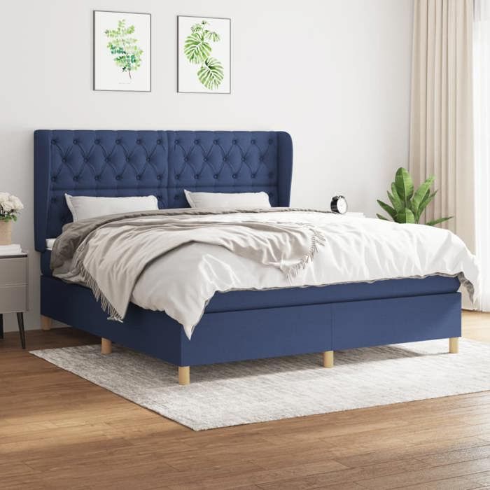 Maison Exclusive - Sommier à lattes de lit avec matelas Bleu 160x200 cm Tissu
