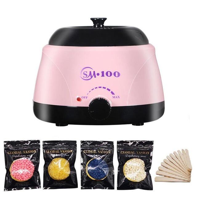 Электрический нагреватель воска, подогреватель парафина, машина для удаления волос, 100 г бобов, 10 шт., деревянные наклейки, наборы для удаления волос, набор для депиляции воском