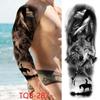 New 1 PC 480*170MM Super Large Compass Wolf Head Eye Fake Lion God Feather  Temporary Tattoo Sleeves For Men Women Tattoo Full Arm Tattoo Sticker
