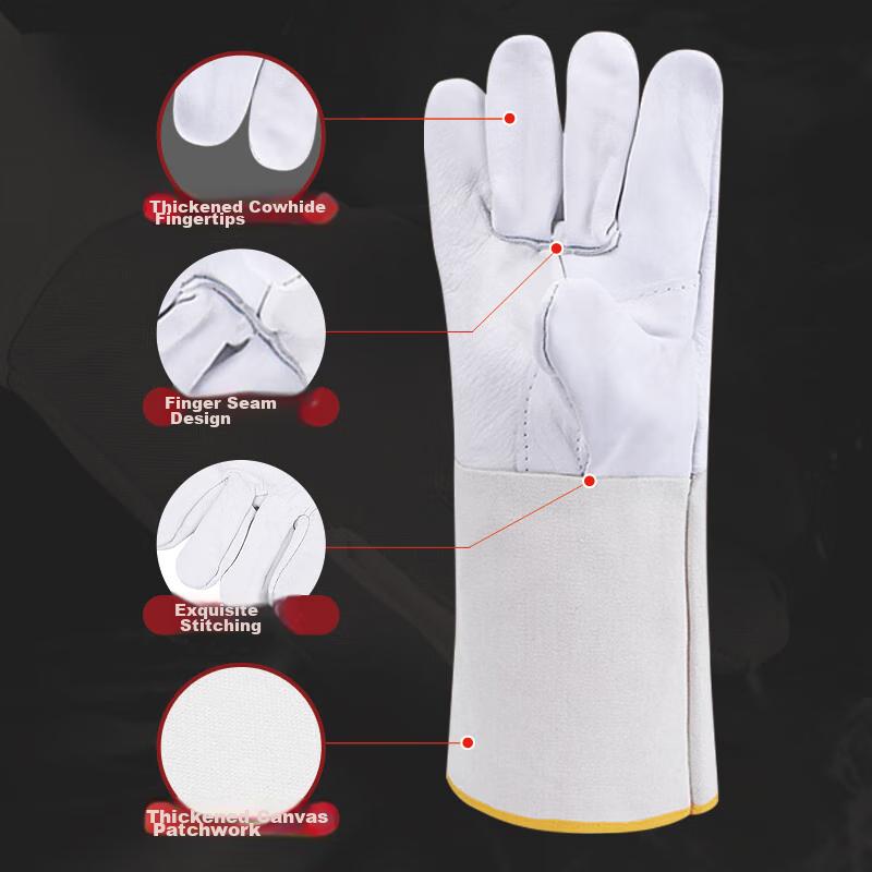 Leather Welding Gloves 1 Pair, Soft Leather Heat-Resistant Wear-Resistant Welding Protective Work Gloves with Extended Canvas Cuffs [Genuine Product]