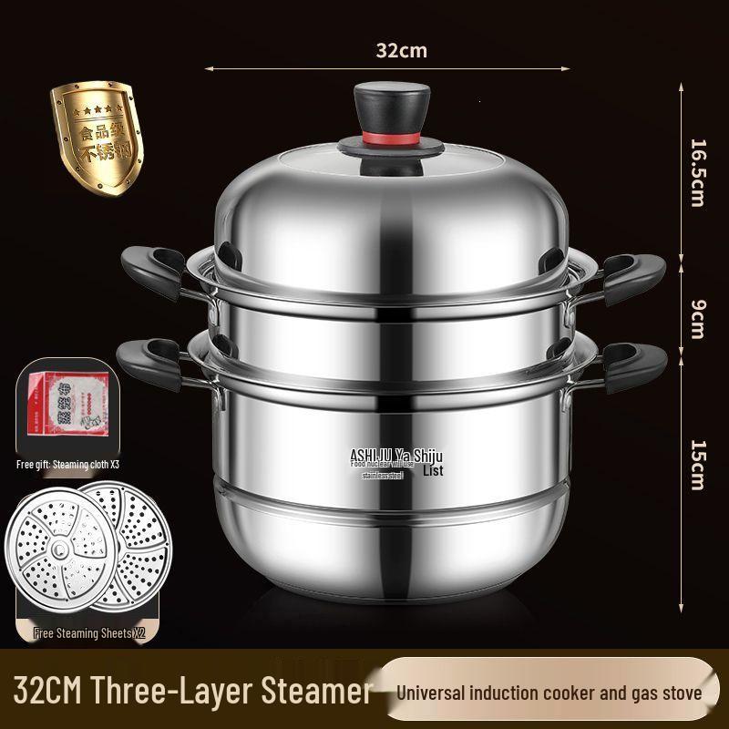 Stainless Steel Double Layer Steamer Pot for Induction & Gas - Extra Thick, Food Grade, Large Capacity