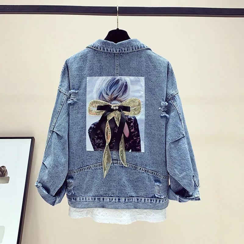 Spring Ladies Fashion Casual Embroidered Denim Jacket