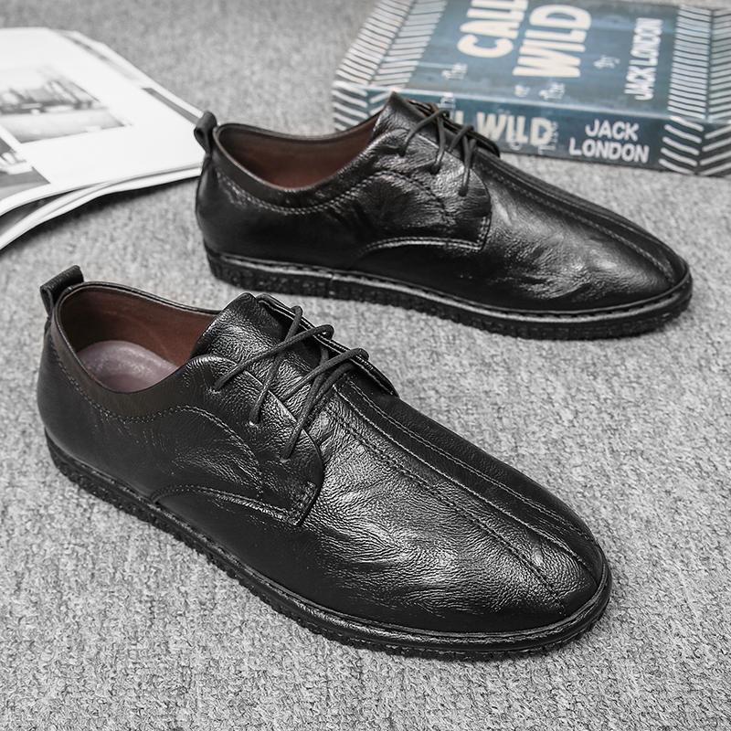 Spring Winter  Fashion Men Lace-up Leather Casual Shoes Trend Shoes Cool Loafers Flats Soft Lightweight Driving Shoes Comfy