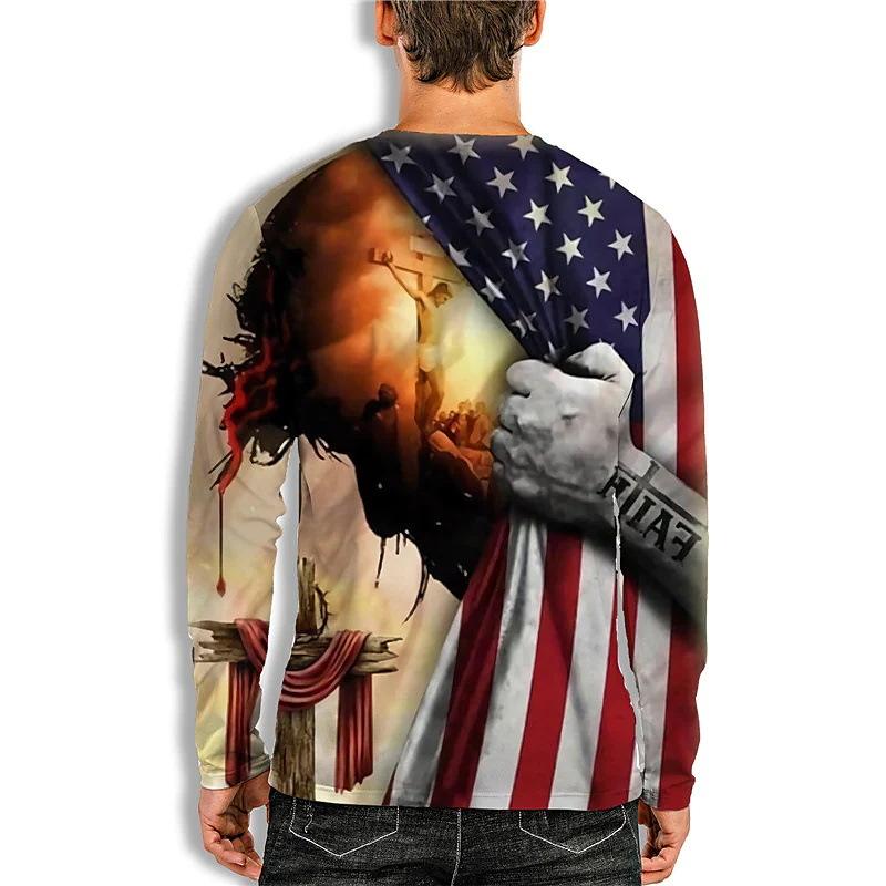 Round Neck Men's Long Sleeved Spring Summer Printed Combination Base Shirt Top Men's T Shirt